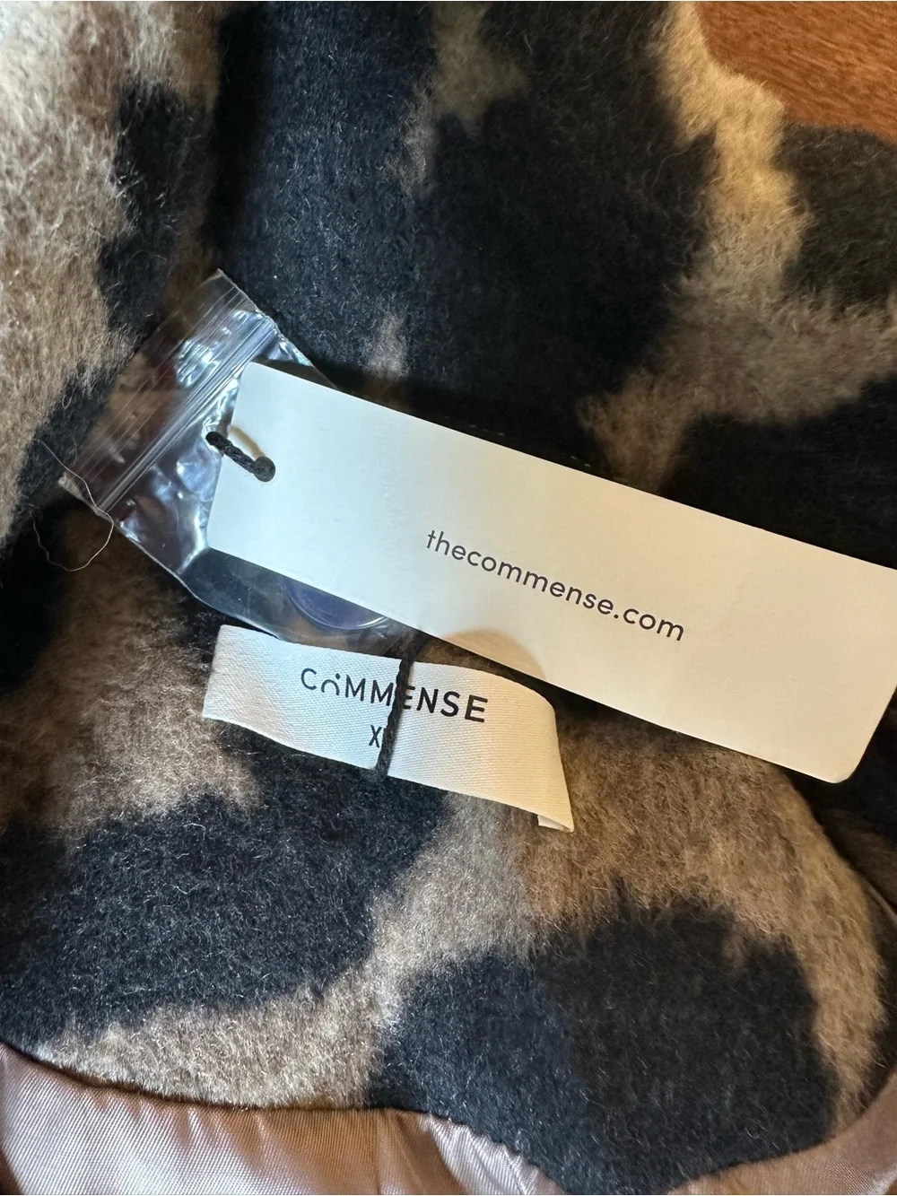COMMENSE Wool Leopard Print Double Breasted Coat NWT